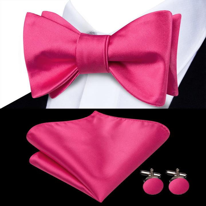 wedding fashion solid silk mens pink bow ties pocket square cufflinks set