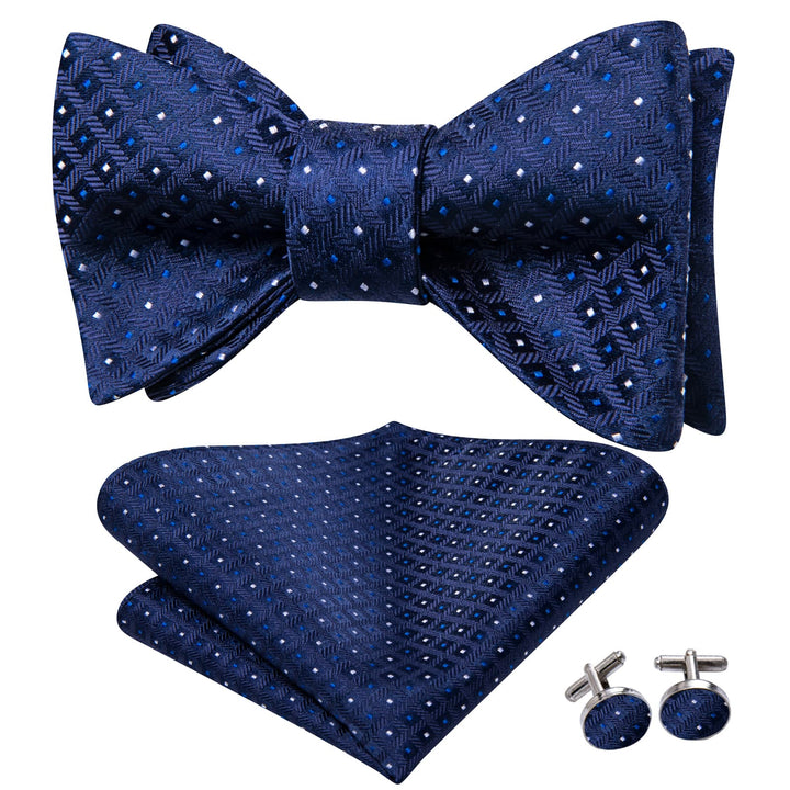 silk navy blue white plaid bowties for men