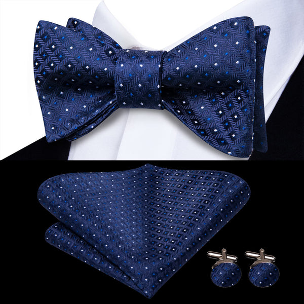 ties2you mens silk navy blue white plaid cheap bow ties pocket square cufflinks set for business or causal