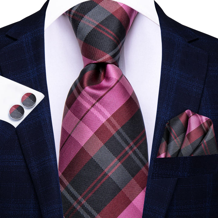 pink and black plaid tie