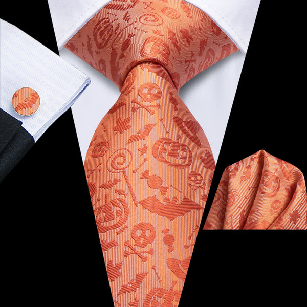 Ties2you Orange Pumpkin Halloween Necktie Pocket Square Cufflinks Set