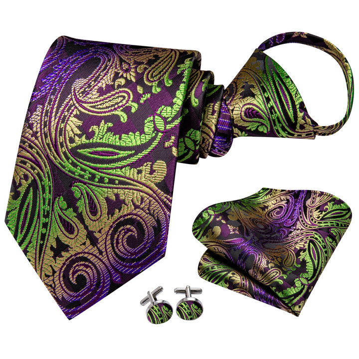 fashion tie sale purple yellow green paisley mens silk tie pocket square cufflinks set for dress suit top