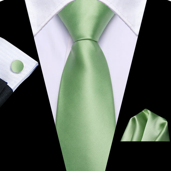 mens business classic green solid modern tie pocket square cufflinks set