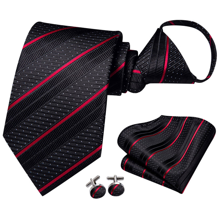 business striped red black knit tie pocket square cufflinks set