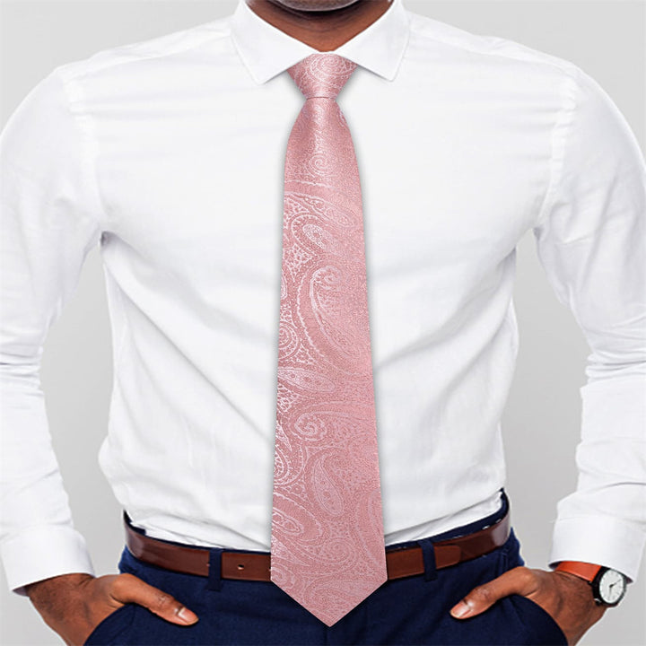 fashion wedding paisley rose pink tie lengths 150cm*8cm silk mens tie pocket square cufflinks set