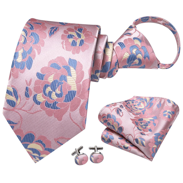 fashion wedding blue floral silk mens pink ties pocket square cufflinks set