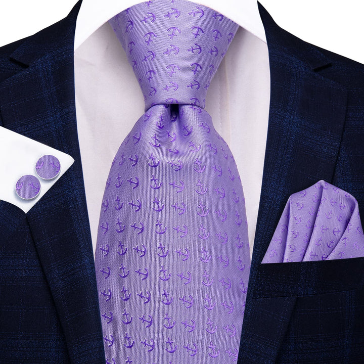 high quality silk novelty mens orchid purple tie handkerchief cufflinks set for formal business