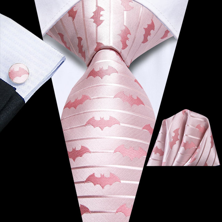 Men's Fashion New Arriavl Pale Light Pink Bat Tie handkerchief cufflinks set for black suit