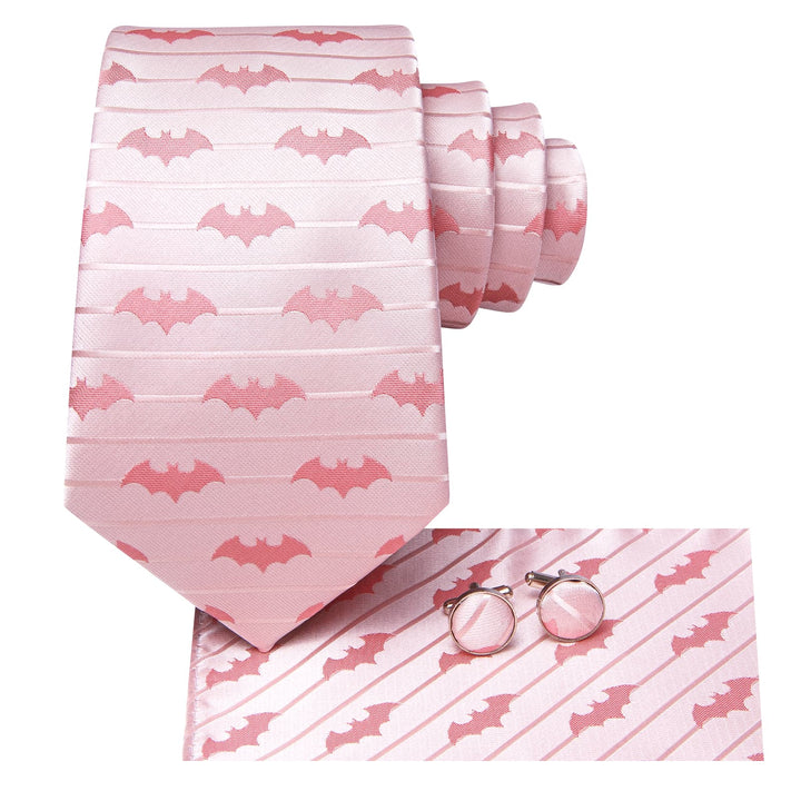 fashion bat striped design silk mens blush pink tie handkerchied cufflinks set for suit jacket