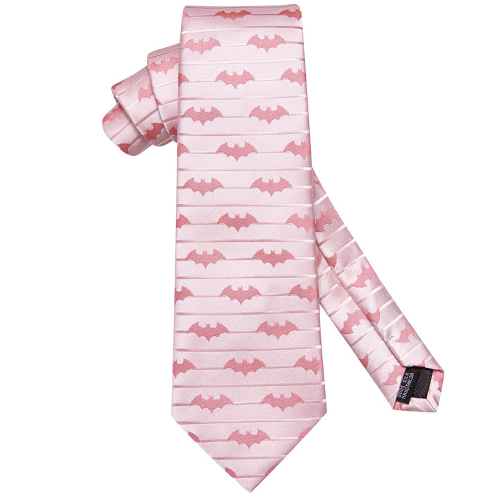 fashion bat striped design silk mens blush pink tie handkerchied cufflinks set for suit jacket