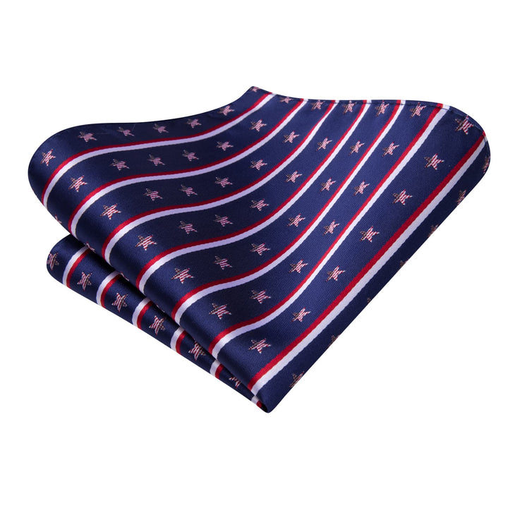 business red white striped star American flag navy blue tie handkerchief cufflinks set