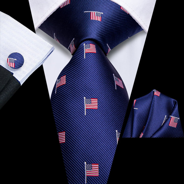 classic American flag novelty silk mens navy blue ties for wedding