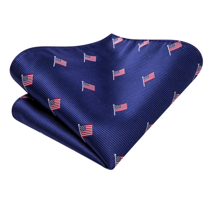 Classic American flag tie collection silk mens navy blue ties pocket square cufflinks set