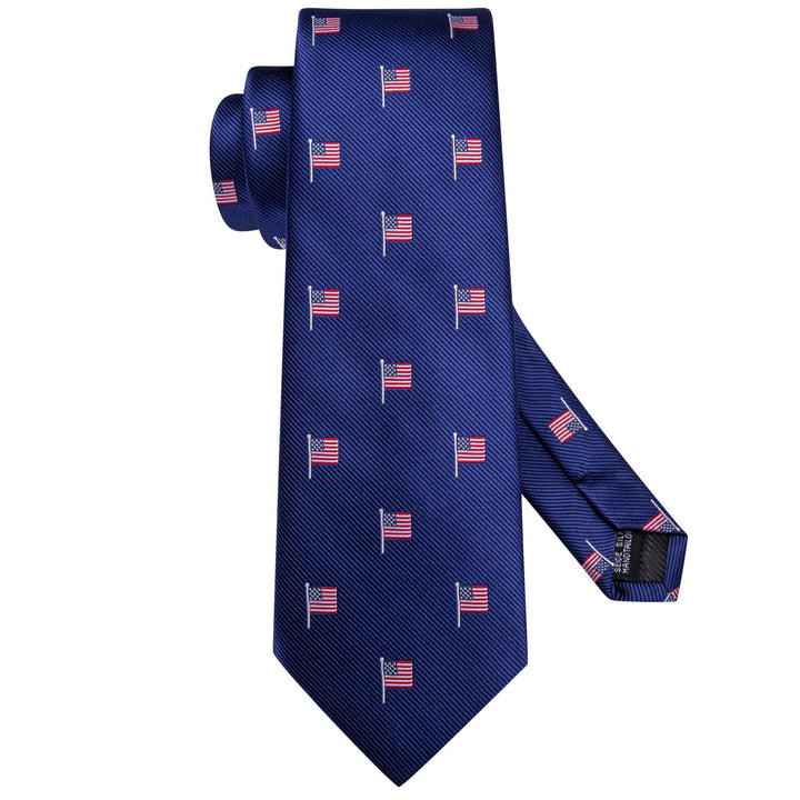 Classic American flag tie collection silk mens navy blue ties pocket square cufflinks set