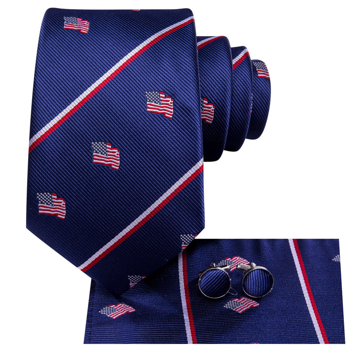 Classic American flag a must-have for patriots on Independence Day navy blue neck tie handkerchief cufflinks set