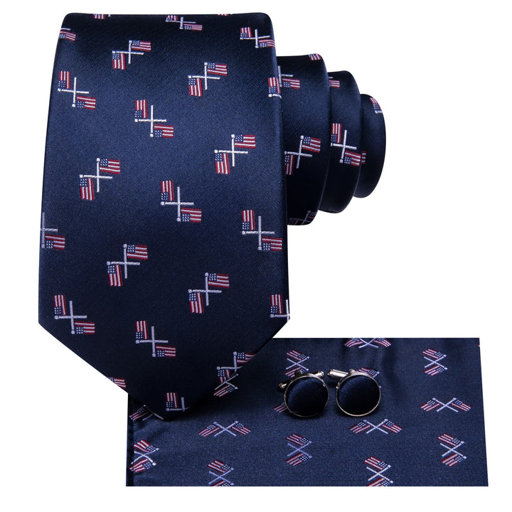 Classic American flag is a must-have for patriots on Independence Day silk mens navy tie handkerchief cufflinks set