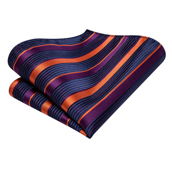 classic striped navy blue deep purple silk mens orange ties pocket square cufflinks set