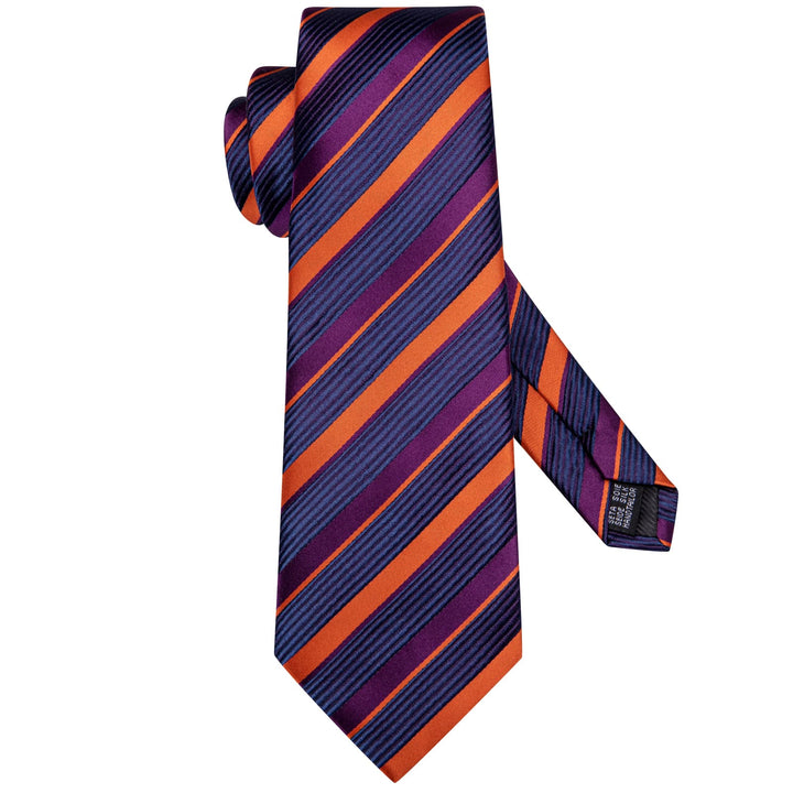 classic striped navy blue deep purple silk mens orange ties pocket square cufflinks set