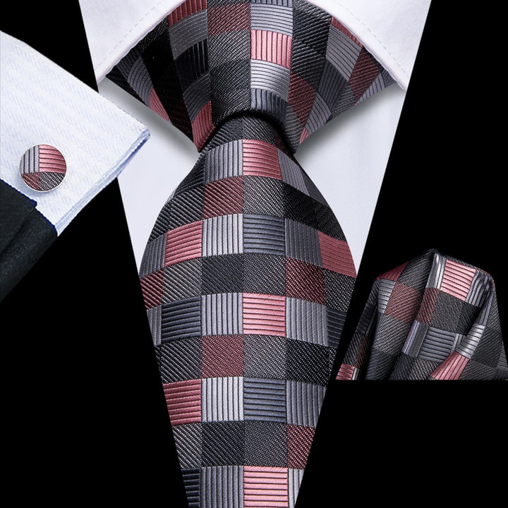 grey and pink plaid ties