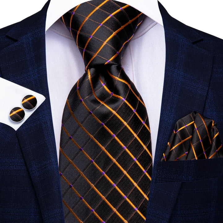 black and gold plaid tie