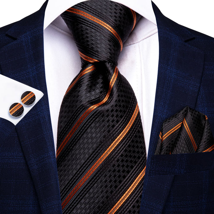 black and gold striped tie