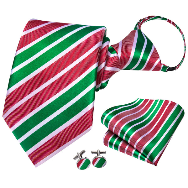 Ties2you Kids Tie Red Green Striped Christmas Elements Children Pre-Tied Necktie Hanky Set