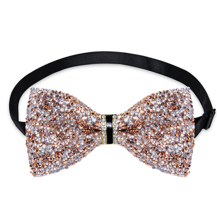 White Champagne Simulated Diamond Mens Bow Tie