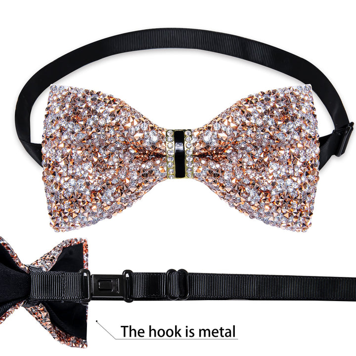 White Champagne Simulated Diamond Mens Bowtie