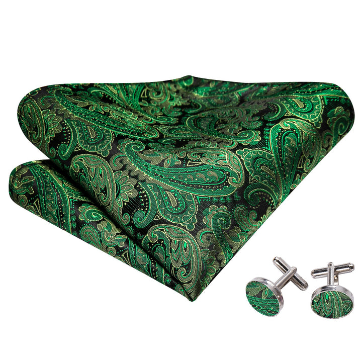 green mens pocket square cufflinks