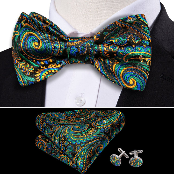 green yellow paisley bow tie