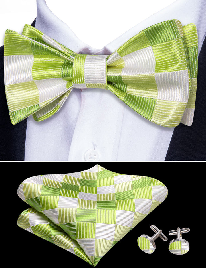 green and white plaid men bow tie