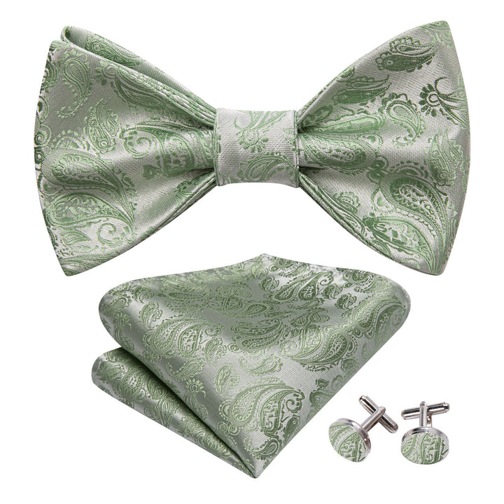 sage green bow tie and pocket square