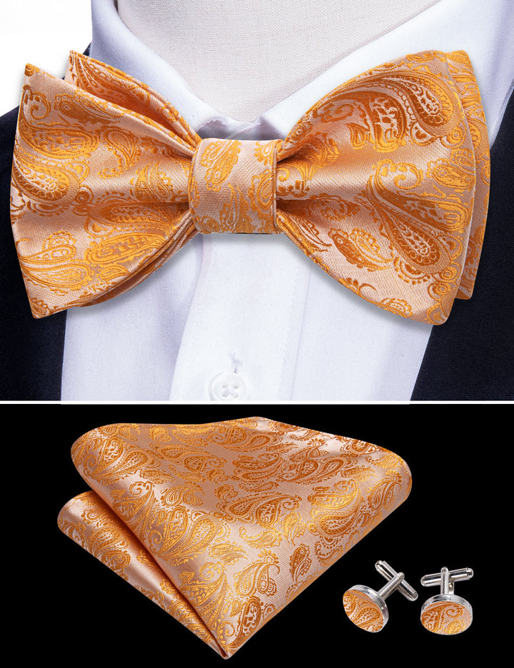 orange paisley mens self tie bow tie