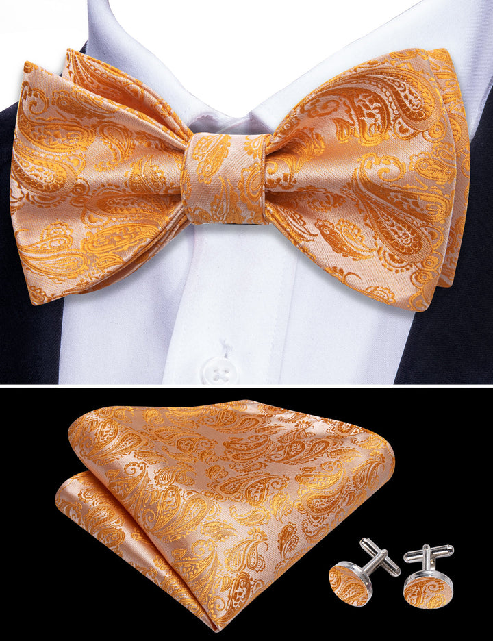 orange bow tie and pocket square