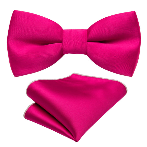 Pet Rose Red Solid Silk Pre-tied Bow Tie Pocket Square Set