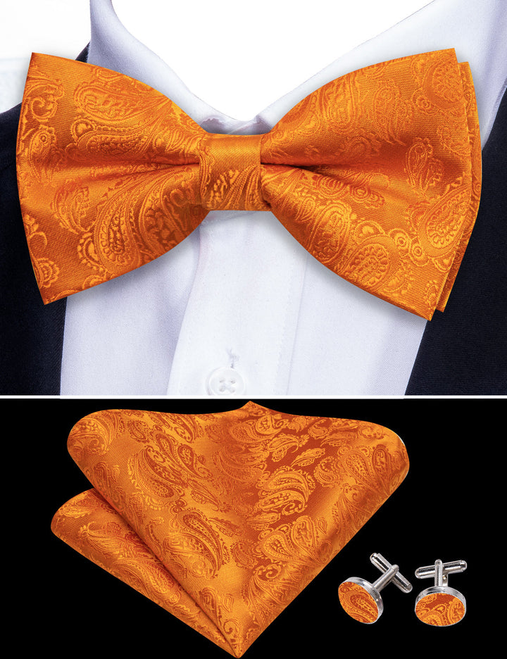 hot orange bow tie suit