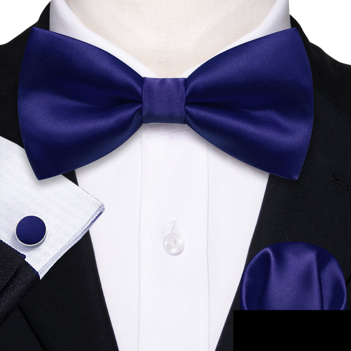 business solid deep blue men suit bow tie