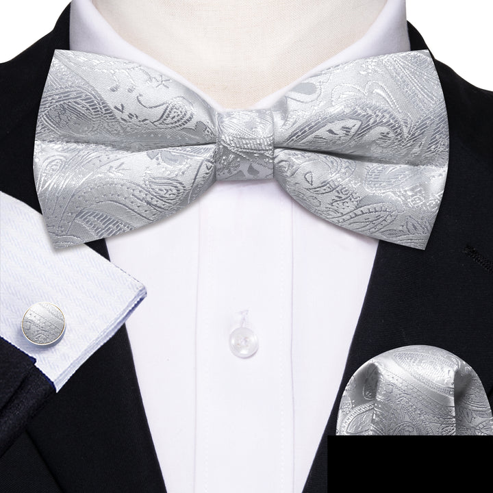 silver white bow tie