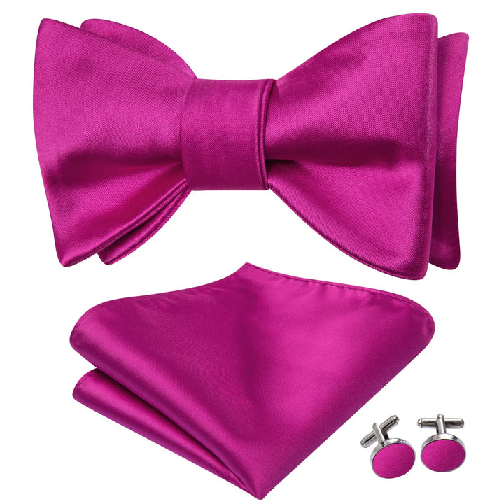 Magenta Purple Solid mens silk cheap bow ties pocket square cufflinks set for wedding