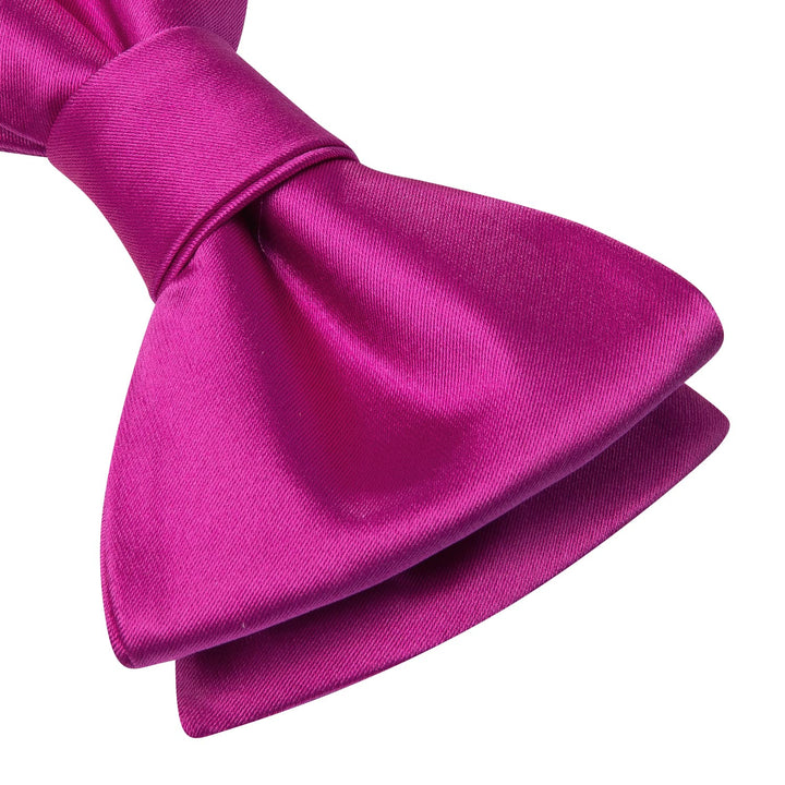 Magenta Purple Solid mens silk cheap bow ties pocket square cufflinks set for wedding