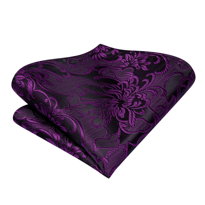 deep purple floral mens silk business formal bow ties pocket square cufflinks set