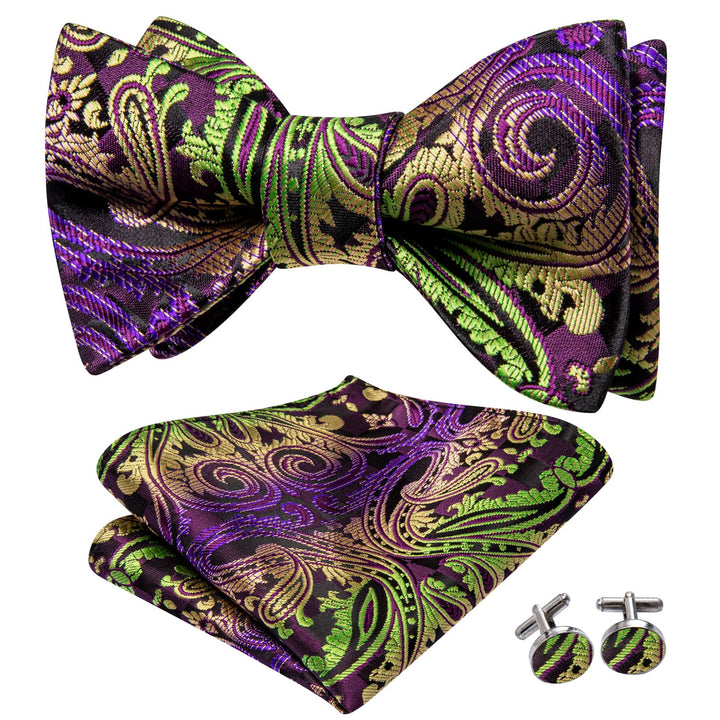 Green Purple Floral mens silk bow tie tuxedo business