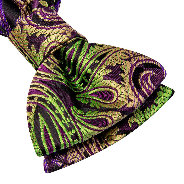 fashion gradient multicolor floral purple green bowtie pocket square cufflinks set for party