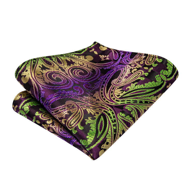 fashion gradient multicolor floral purple green bowtie pocket square cufflinks set for party