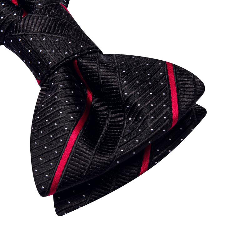 fashion business self-bow tie set red striped mens black bow tie pocket square cufflinks set