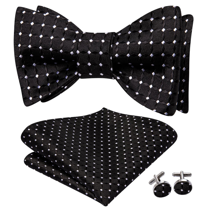 black white plaid mens silk bow tie handkerchief cufflinks ser for business fashionable