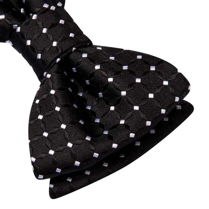 black white plaid mens silk bow tie handkerchief cufflinks ser for business fashionable