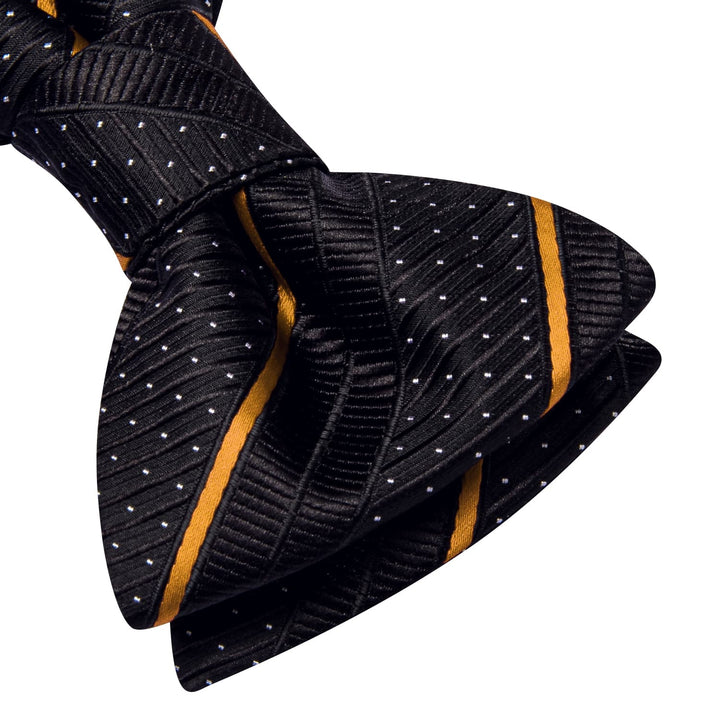 gold striped black bow ties handkerchief cufflinks set for business