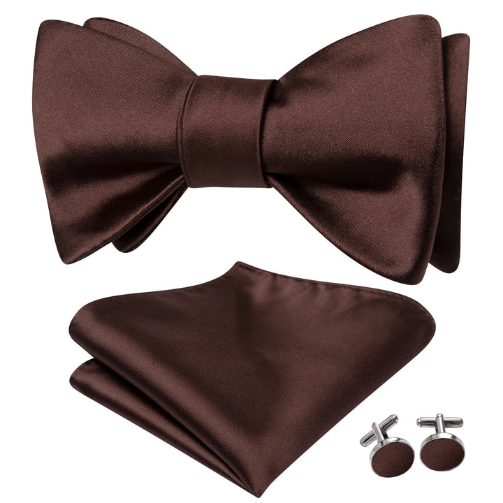 solid deep brown mens silk best bow ties pocket square cufflinks set for business office