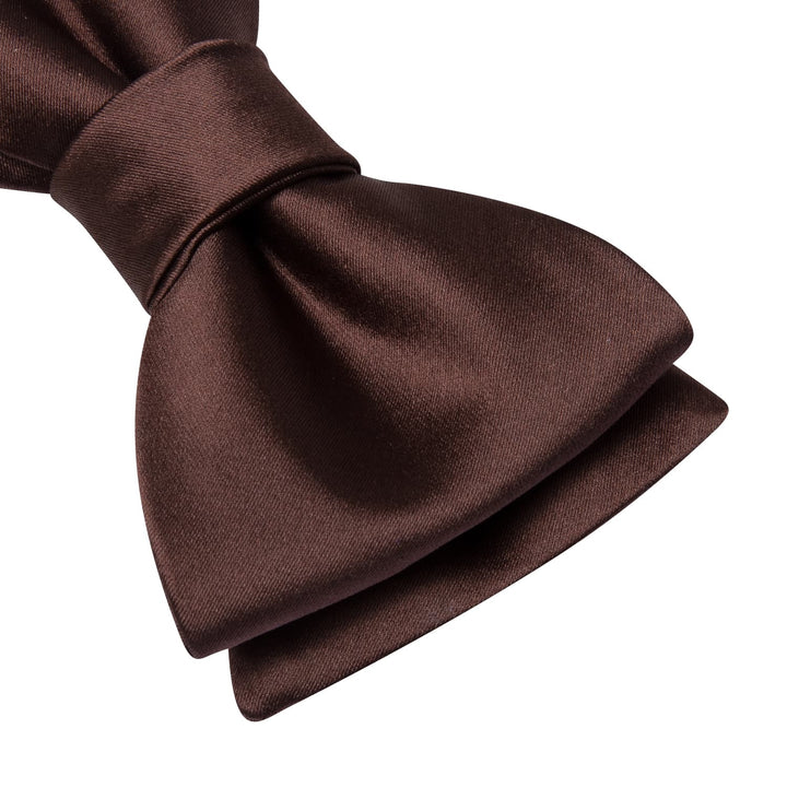 solid deep brown mens silk best bow ties pocket square cufflinks set for business office